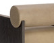 Coburn lounge chair upholstered in Sahara Sand semi-aniline leather with rustic oak wood legs and a bolster back by Be Bold Furniture.