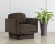 Everton armchair upholstered in Meg Dark Brown fabric with U-shaped arms, rounded edges, and a fully upholstered floating base by Be Bold Furniture.