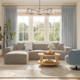 Mindy Taupe Chenille Basketweave Modular Loveseat | BeBoldFurniture