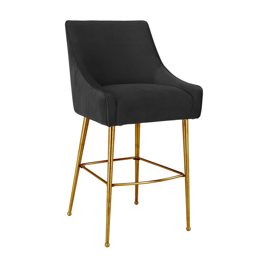 Beatrix Pleated Black Velvet Bar Stool