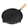 Plancha Bifera Nro 3 Rayada Enlozada Asadera Redonda Para Hornalla Iron Round Grill Roasting Griddle with Wooden Handle, 27 cm / 10.62" diam