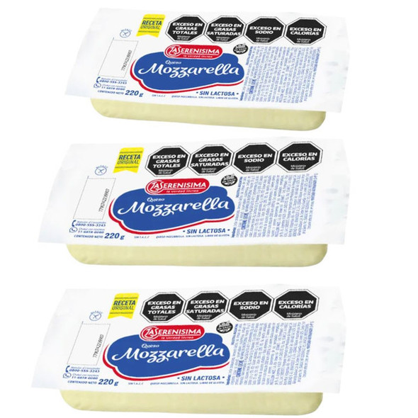 La Serenísima Mozzarella Cheese Lactose-free & Gluten-Free, 220 g / 7.7 oz (pack of 3)