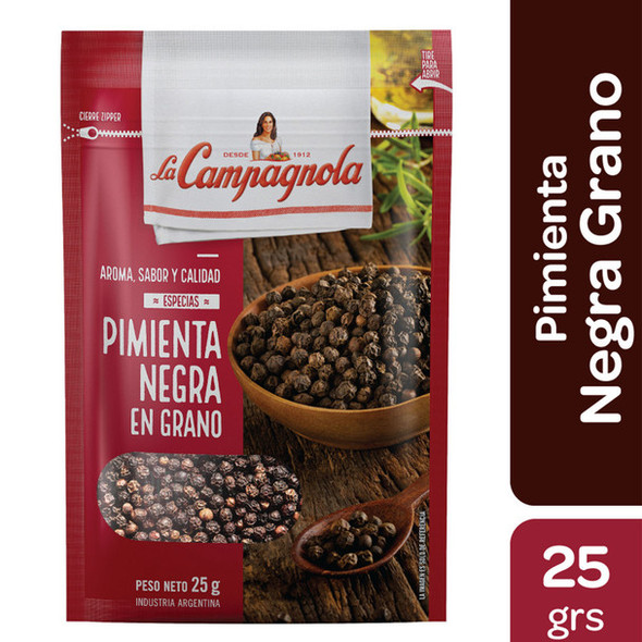 La Campagnola Especias Pimienta Negra En Grano Black Pepper Whole Corns, 25 g / 0.88 oz zipper pouch (pack of 3)