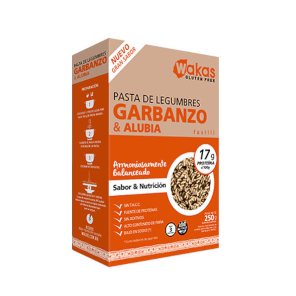 Wakas Pasta De Legumbres de Garbanzo Alubia & Chía Gluten-Free Legume Pasta - Chickpea, Bean & Chia, 250 g / 8.81 oz