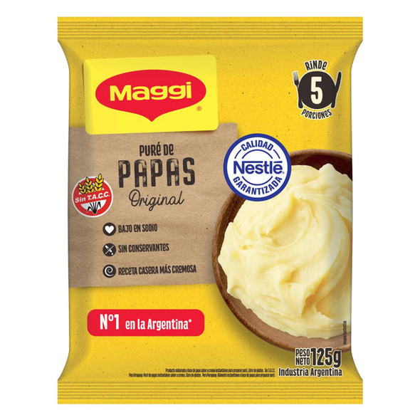Maggi Puré de Papas Original Powder Ready To Make Creamy Mashed Potatoes - Gluten Free 5 servings, 125 g / 4.4 oz for