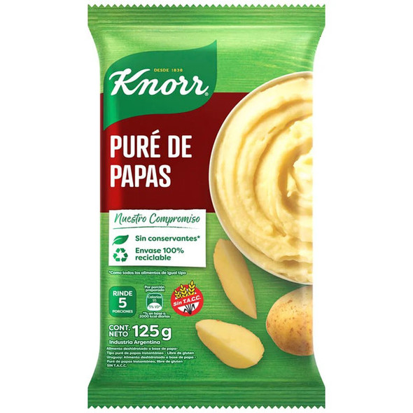 Knorr Puré de Papas Dehydrated Potatoes Powder Ready To Make Mashed Potatoes - No Preservatives Added, Gluten Free, 125 g / 4.4 oz  (for 5 servings)