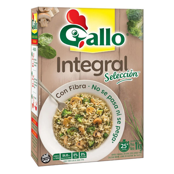 Gallo Arroz Integral Rice - Fiber Source, Easy Digestion, Gluten Free, 1 kg / 2.2 lb