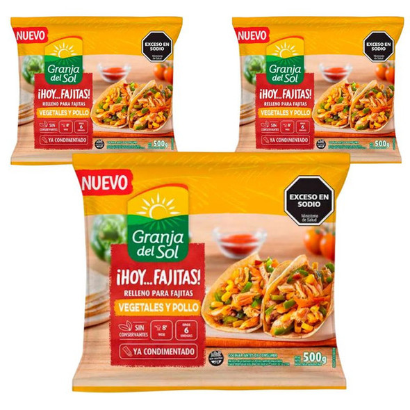 Granja del Sol Frozen Ready-to-Cook Chicken & Vegetable Fajita Filling, 500 g / 17.64 oz (pack of 3)