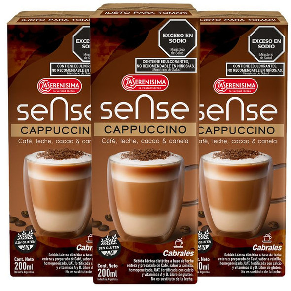 Sense Cappuccino Coffee with Milk, Cocoa & Cinnamon, 200 ml / 6.76 fl oz (pack of 3)