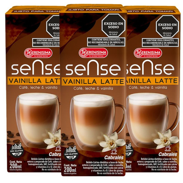 Sense Vanilla Latte Coffee with Milk & Vanilla, 200 ml / 6.76 fl oz (pack of 3)