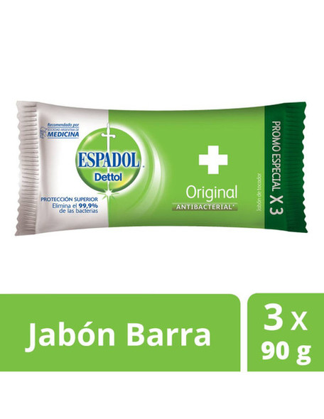 Espadol Dettol Original Antibacterial Soap Bar for Body & Hands Eliminates 99% of Germs (3 count)