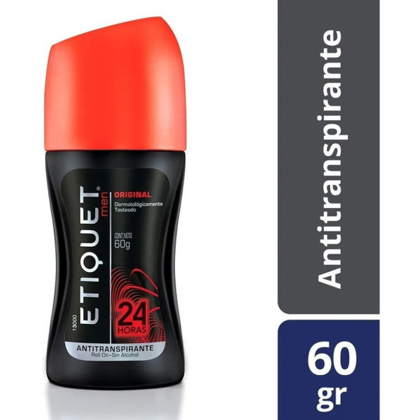 Etiquet Men Original Roll On Antiperspirant & Deodorant Protect & Care 24 Hour Protection -  Alcohol Free, 60 g / 2.11 oz