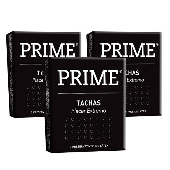 Prime Tachas Preservativos Studded Latex Condoms Stimulating Condoms, 3 boxes with 3 condoms ea (9 count)