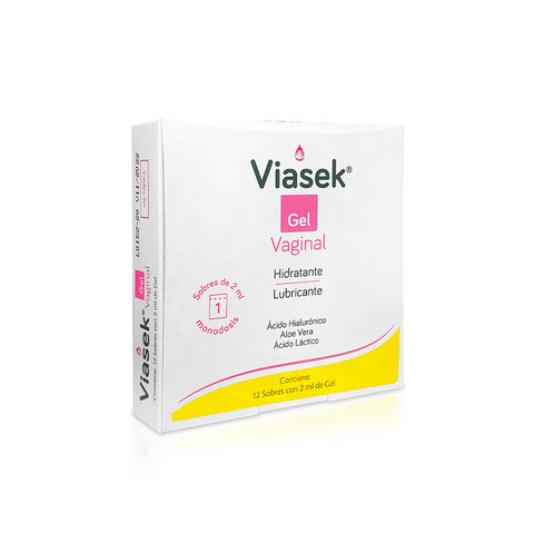 Viasek Sobres Gel Vaginal Hidratante y Lubricante Moisturizing Vaginal Gel with Hyaluronic Acid, Aloe Vera & Lactic Acid - Vegan, 2 ml / 0.07 fl oz pouch (box of 12 pouches)