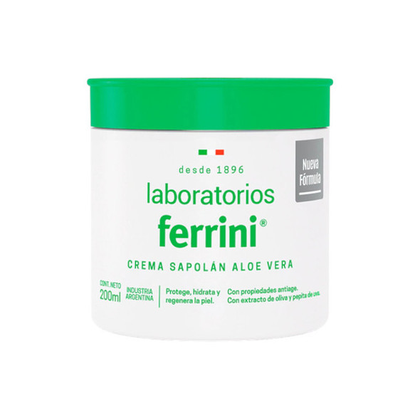 Laboratorios Ferrini Sapolán Cream with Aloe Vera, Protects, Hydrates & Regenerates Skin, 200 ml / 6.8 fl oz