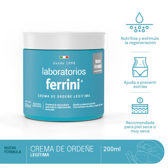 Laboratorios Ferrini Milk Cream, Prevents Stretch Marks, Olive & Grape Seed Extract Crema de Ordeñe, 200 ml / 6.8 fl oz