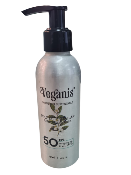 Veganis Protector Solar 50 FPS Vegan Sunscreen Water Resistant Broad Spectrum UVA + UVB Perfect for Kids & Tattoo Protection , 135 ml / 4.5 fl oz