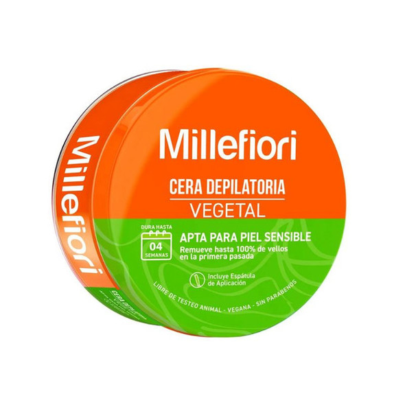 Millefiori Plant-Based Hair Removal Wax for Sensitive Skin with Spatula, 200 g / 7.05 oz