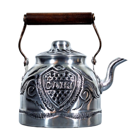 Pava Handmade Aluminum Kettle with Engraved Boca Juniors Crest, Artisan Teapot, 100% Argentine Craft Diseño C.A.B.J.