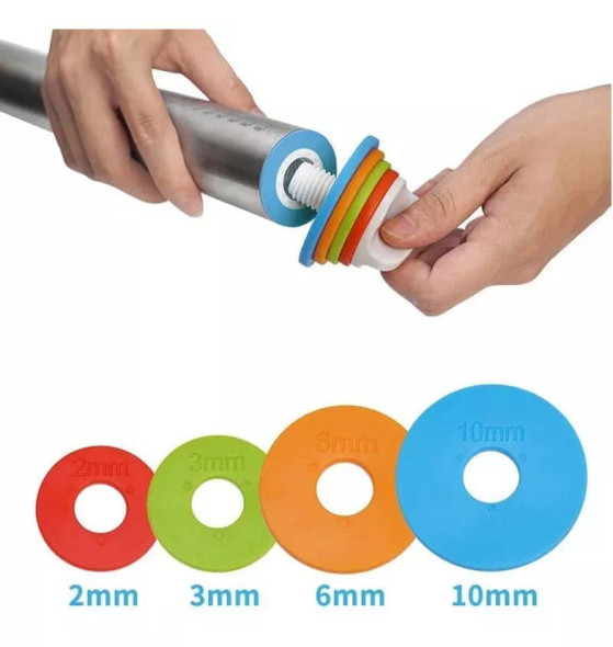 Palo De Amasar con Niveladores Large Kneading Stick Made of Steel with 4 Height Leveling Rings, 43 cm / 16.92"