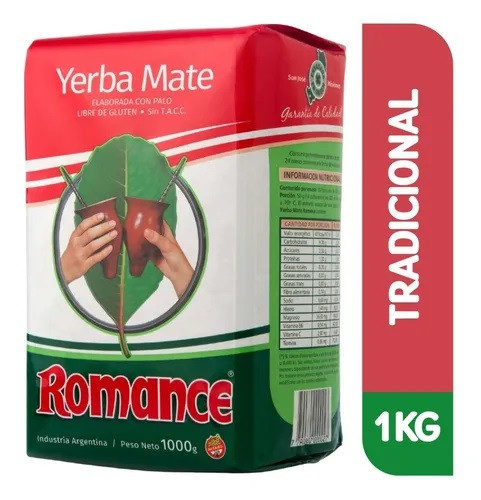 Romance Yerba Mate Elaborada con Palo Traditional Yerba Mate with Stems from Misiones, Argentina, 1 kg / 2.2 lb bag