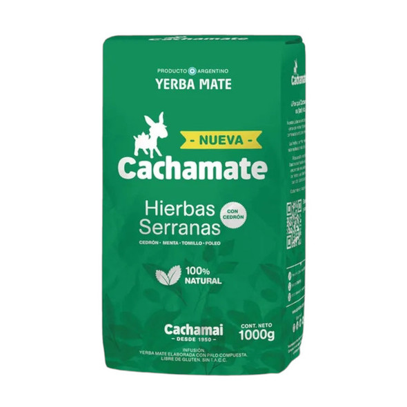 Cachamai Cachamate Yerba Mate w/ Mountain Herbs Hierbas Serranas con Cedrón, 1 kg / 35.27 oz