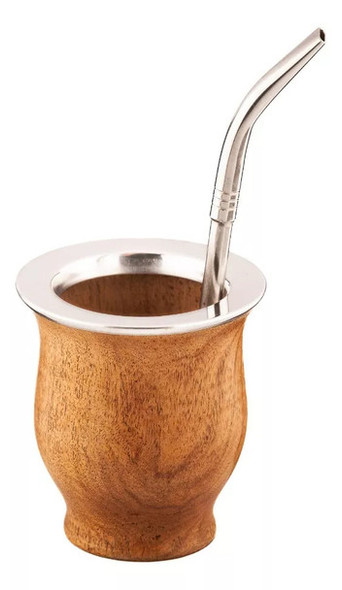 Matesur Wide-Mouth Algarrobo Mate with Stainless Steel Virola + Bombilla Pico Loro