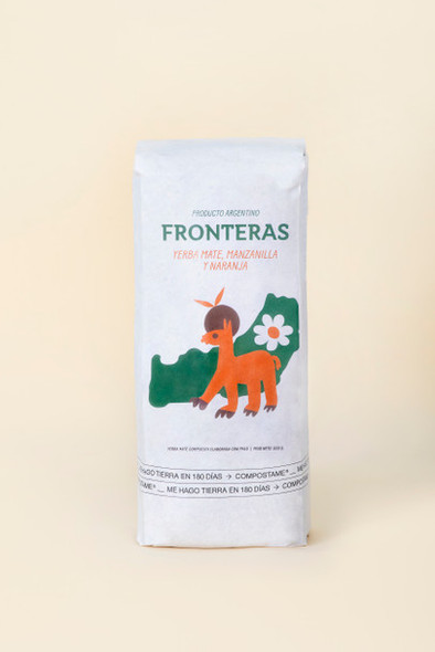 Fronteras Yerba Mate Chamomile & Orange Manzanilla y Naranja Yerba Mate Saborizada Compostable, 500 g / 1.1 lb