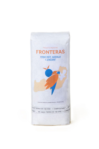 Fronteras Yerba Mate Ginger & Orange Jengibre y Naranja Yerba Mate Saborizada Compostable, 500 g / 1.1 lb