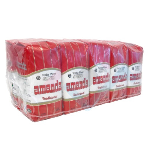 Amanda Yerba Mate Con Palo Unsmoked Classic Argentinian Cut, Wholesale Bulk Box, 500 g / 1.1 lb ea (pack of 10 count)