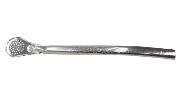 Bombilla Alpaca Grabada Classic Mate Straw Engraved Details, 19 cm large / 7.48" (Flowers Design)