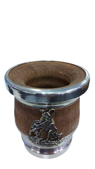 Algarrobo Carob Mate Gourd Solid Wood Wrapped Half Wrapped Aluminum with "Argentina", Horse & Gaucho Details