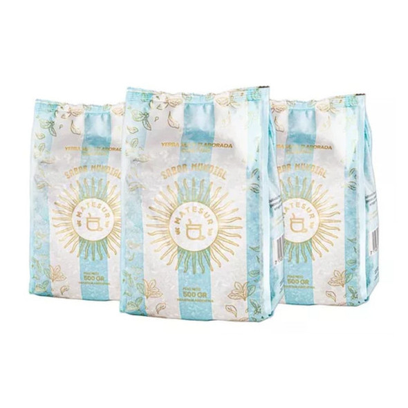 Matesur 3-Piece Premium Yerba Mate Argentina Edition Traditional Flavor Yerba Mate with Stems, 500 g / 1.1 lb ea (pack of 3)