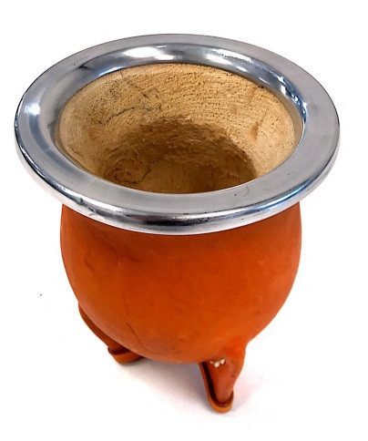 Large Camionero Light Brown Leather Mate Entrerriano Gourd Carved Calabaza, 10 cm / 3.9" dia x 13 cm / 5.1" H