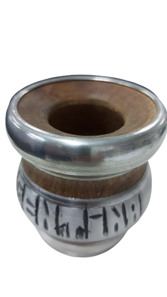 Algarrobo Carob Mate Gourd Solid Wood Half Wrapped Aluminum with "Argentina" Engraved Details
