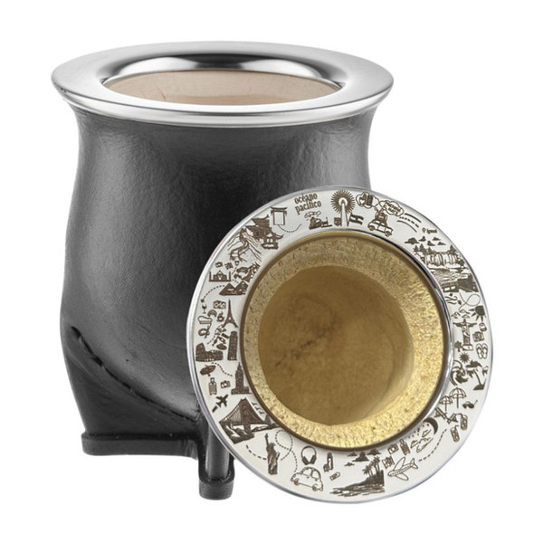 Laska Mates Camionero Viajero Premium Black Genuine Leather Gourd Mate Traveler Lined in (Black)