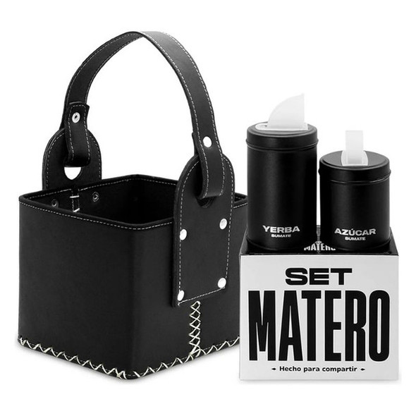 Sumate Mate Set with Eco-Leather Carrying Basket Basket, Flexible Handle, Yerba & Sugar Containers