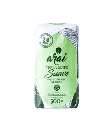 Araí  Soft Yerba Mate Low Powder Content Yerba Mate Suave, 500 g / 17.63 oz