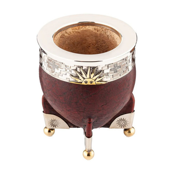 Matesur Imperial Mate Leather & Bronze - Sun of May Decorative Detail Mate Sol de Mayo Calabaza y Cuero, 10 cm / 3.94'