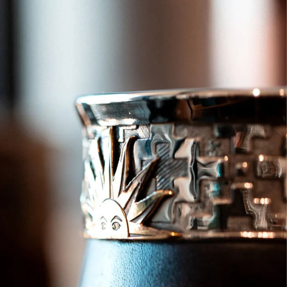 Matesur Imperial Mate Leather & Bronze - Sun of May Decorative Detail Mate Sol de Mayo Calabaza y Cuero, 10 cm / 3.94'