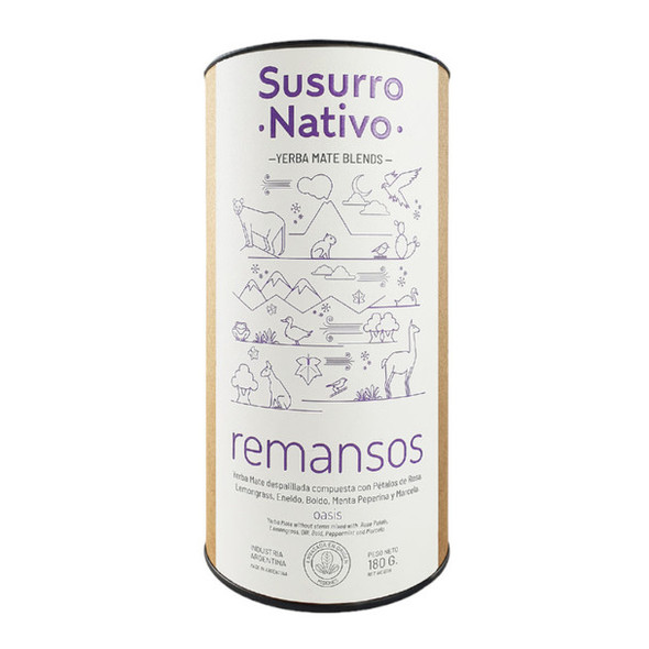 Susurro Nativo Yerba Mate Blends Remansos in Can, Rose Lemongrass Dill Boldo Peppermint, 180 g / 6.35 oz