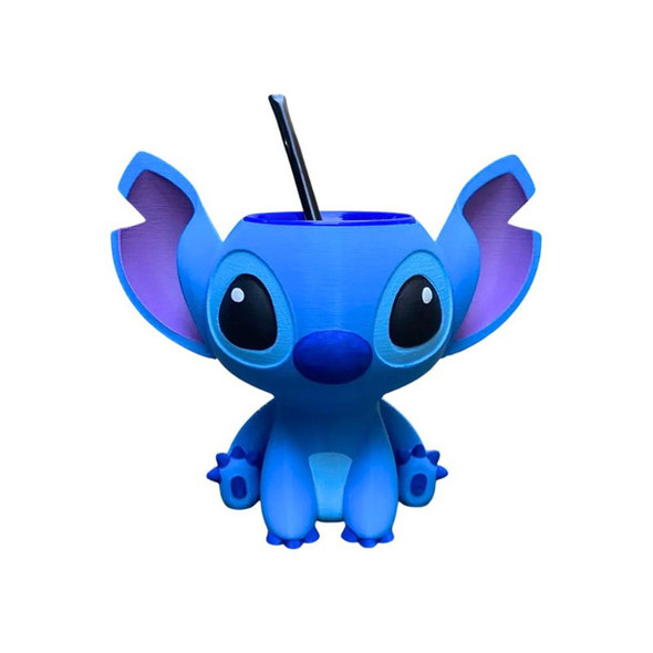 Mate Stitch Full Body Matte Blue with Black Aluminum Straw Included, Funny Mate Stitch