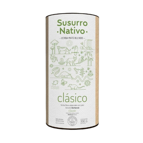 Susurro Nativo Clásico Yerba Mate Blends in Can, Made with Stems, Barbacuá Drying, 300 g / 10.58 oz