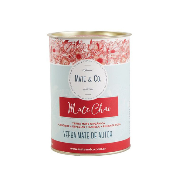 Mate & Co Mate Chai Yerba Mate Gift Kit with White Ceramic Mate & Bombilla, 250 g / 8.82 oz