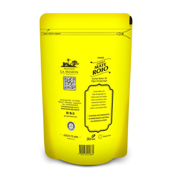 Mate Rojo 10 Yerba Mate Despalada Tipo Uruguaya Doypack with Zipper Gluten Free, 250 g / 8.81 oz