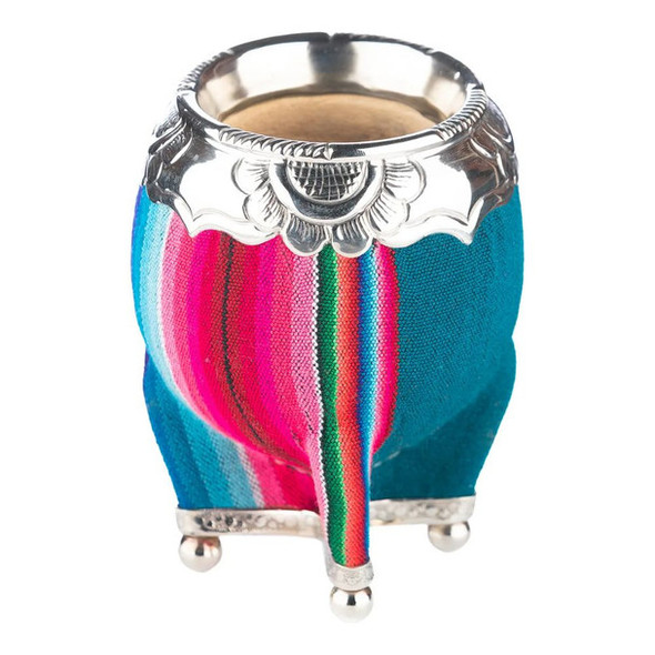 Matesur Torpedo Luxury Mate Gourd with Aguayo & Calado Alpaca Trim Torpedo Mate de Lujo Calabaza Tela Aguayo - Assorted Colors,  12.5 cm / 4.9