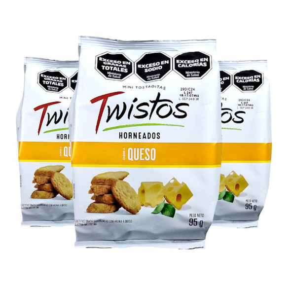 Twistos Mini Baked Toasts Cheese Flavor Horneados Sabor Queso, 95 g / 3.35 oz (pack of 3)