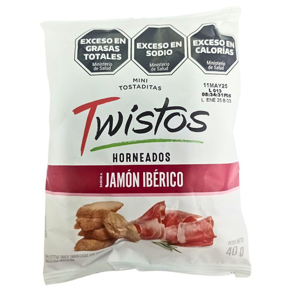 Twistos Horneados Sabor Jamón Ibérico Mini Baked Toasts with Iberian Ham Flavor, 40 g / 1.41 oz (pack of 3)