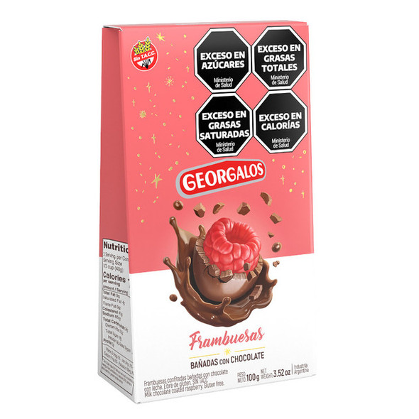 Georgalos Frambuesas Bañadas Con Chocolate Raspberries with Milk Chocolate Coating, 100 g / 3.53 oz