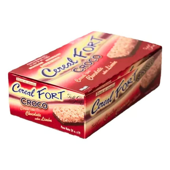 Cereal FORT Croco Lemon Flavored Cereal Bar with Milk Chocolate by Felfort, 24 x 19 g / 24 x 0.67 oz